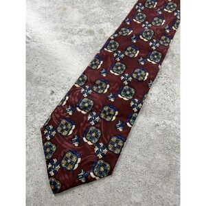 Barbara Blank Tie Mens One Size Red 100% Silk Pointed Jacquard Floral Medallion